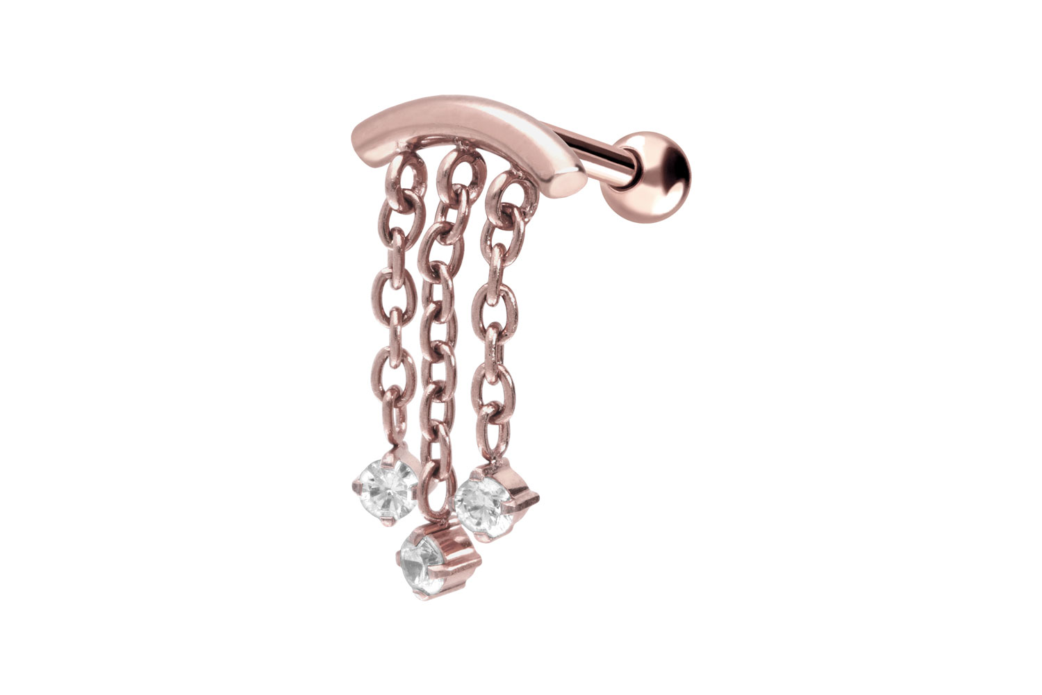 Chirurgenstahl Ohrpiercing BOGEN + 3 KETTEN + 3 KRISTALLE